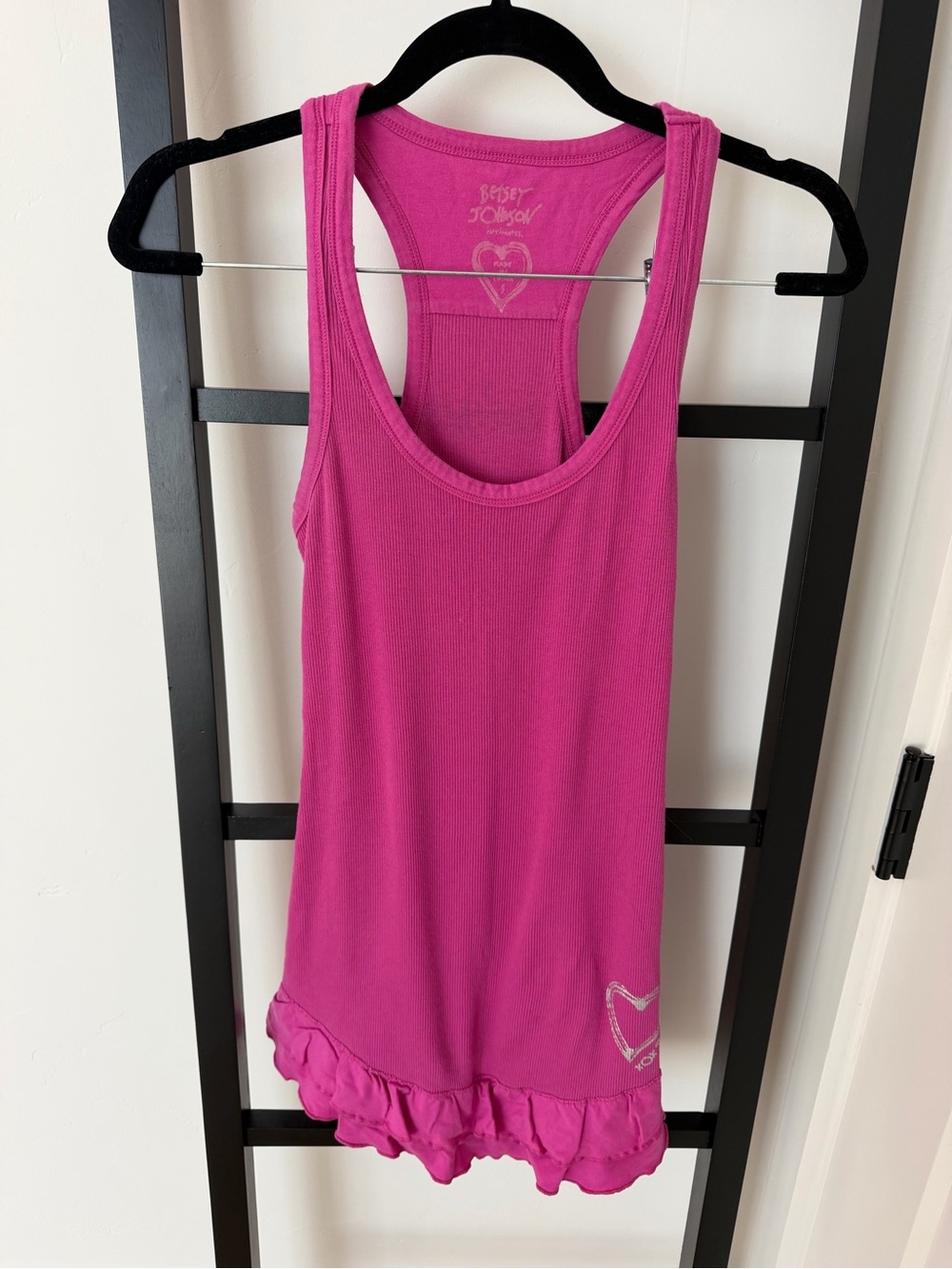 Betsey Johnson Hot Pink Racerback tank sleepwear dress with Ruffle Hem
